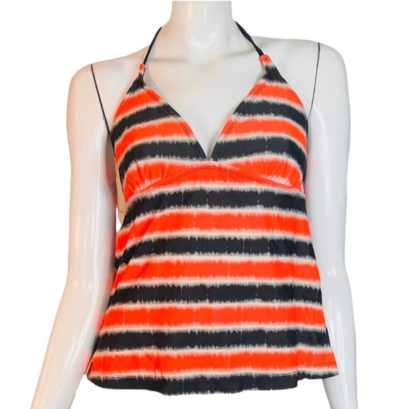 🤑 4/$24 Converse Striped Tankini Top Orange and Grey Halter Swimsuit - Picture 1 of 9